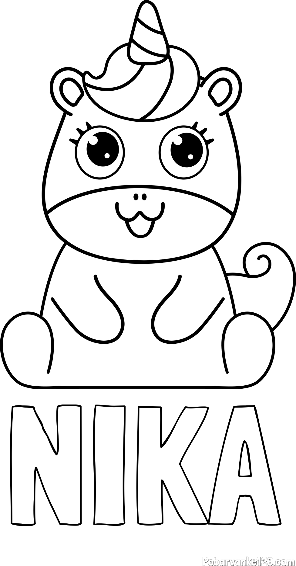 Pobarvanka imena NIKA in pobarvanka čudovitega samoroga Unicorn