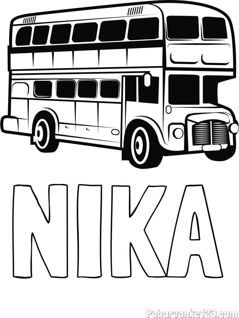 Pobarvanka imena NIKA in pobarvanka dvonadstropnega avtobusa