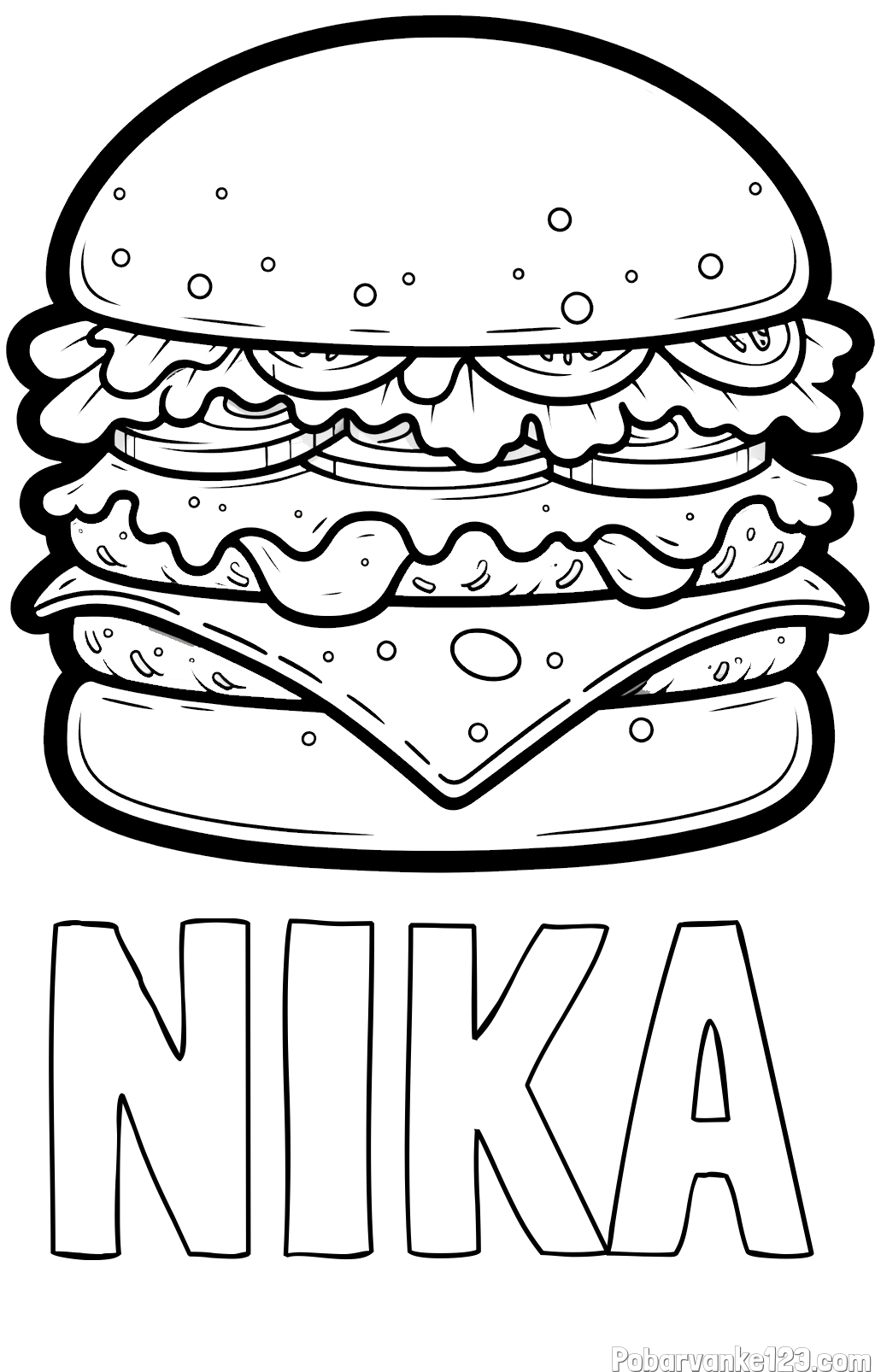Pobarvanka imena NIKA in pobarvanka hamburger