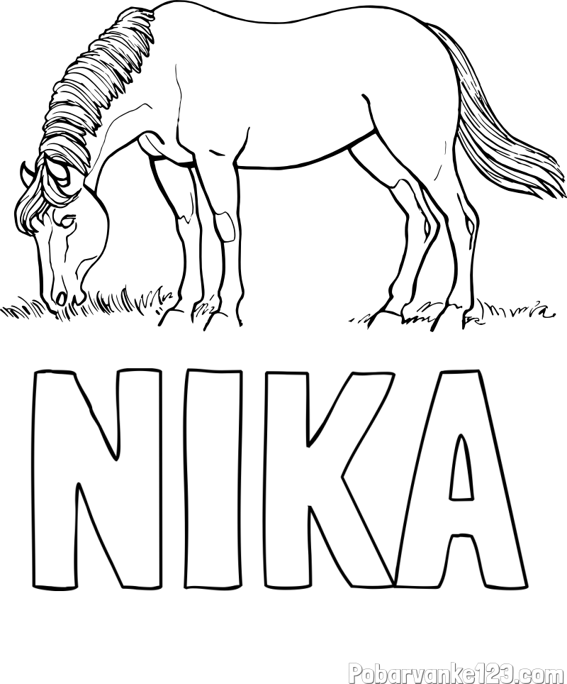 Pobarvanka imena NIKA in pobarvanka konja med pašo