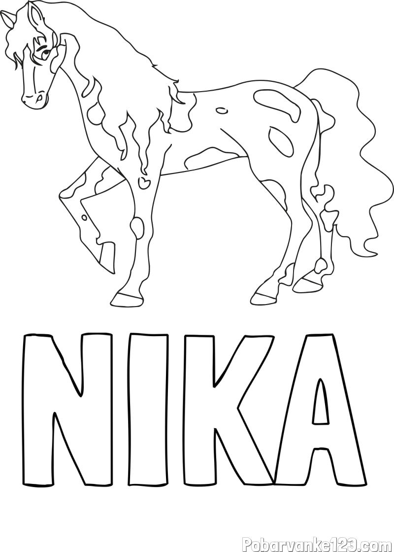 Pobarvanka imena NIKA in pobarvanka lisastega konja