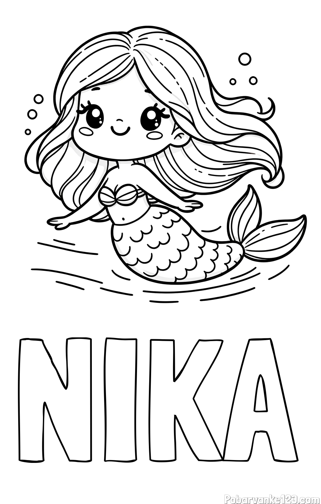 Pobarvanka imena NIKA in pobarvanka ljubke morske deklice