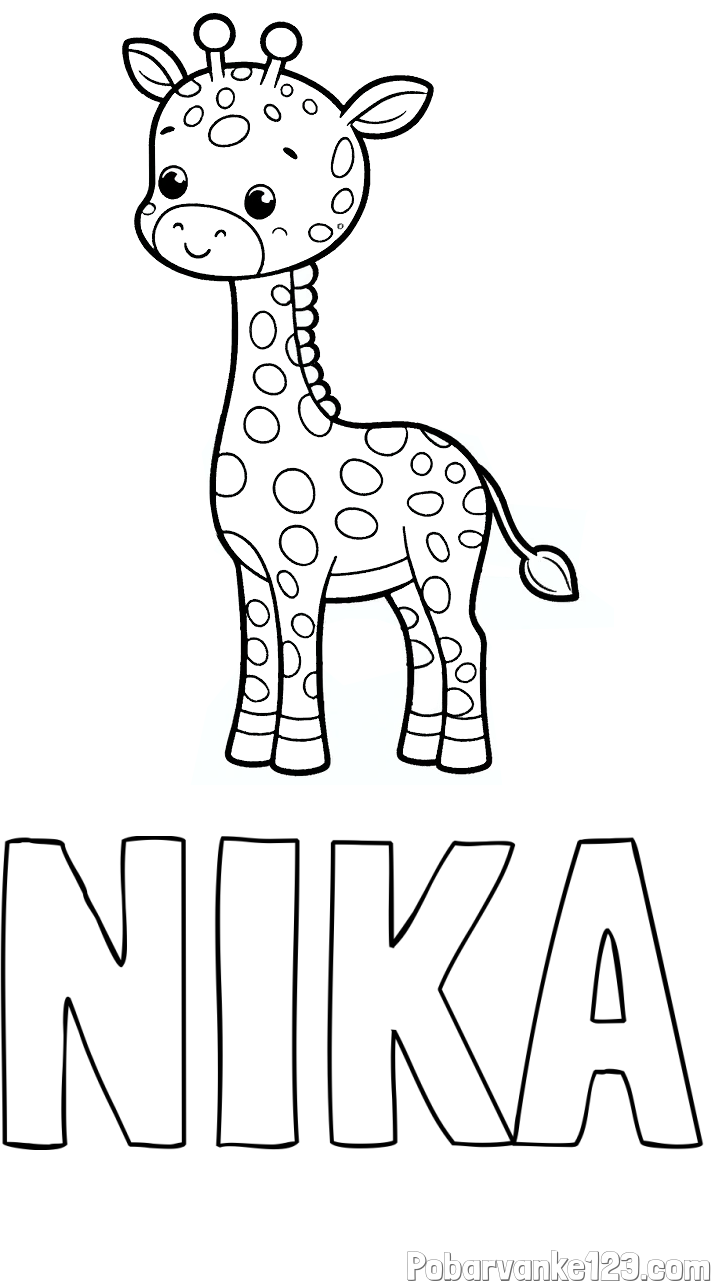 Pobarvanka imena NIKA in pobarvanka ljubke žirafe