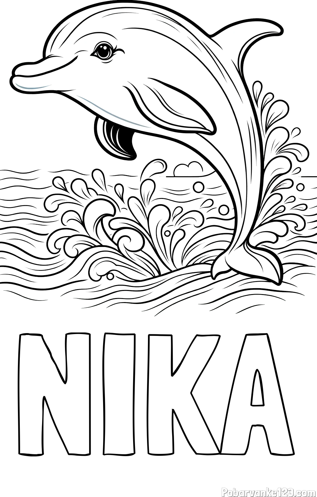 Pobarvanka imena NIKA in pobarvanka ljubkega delfina