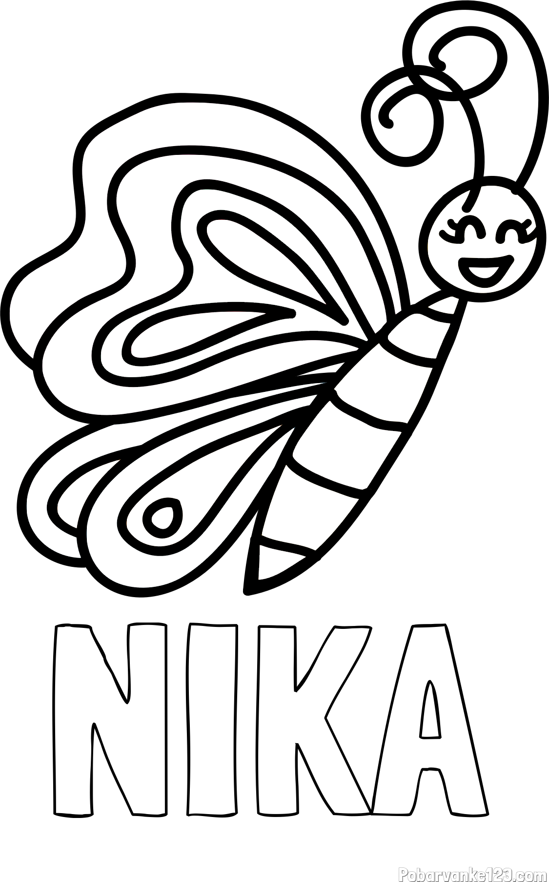 Pobarvanka imena NIKA in pobarvanka ljubkega metulja