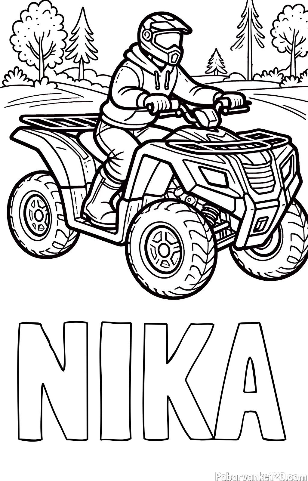 Pobarvanka imena NIKA in pobarvanka motorista na štirikolesniku