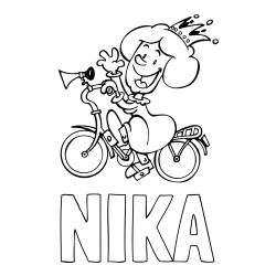 Online izdelana pobarvanka - Pobarvanka imena NIKA in pobarvanka nasmejane kraljične na kolesu