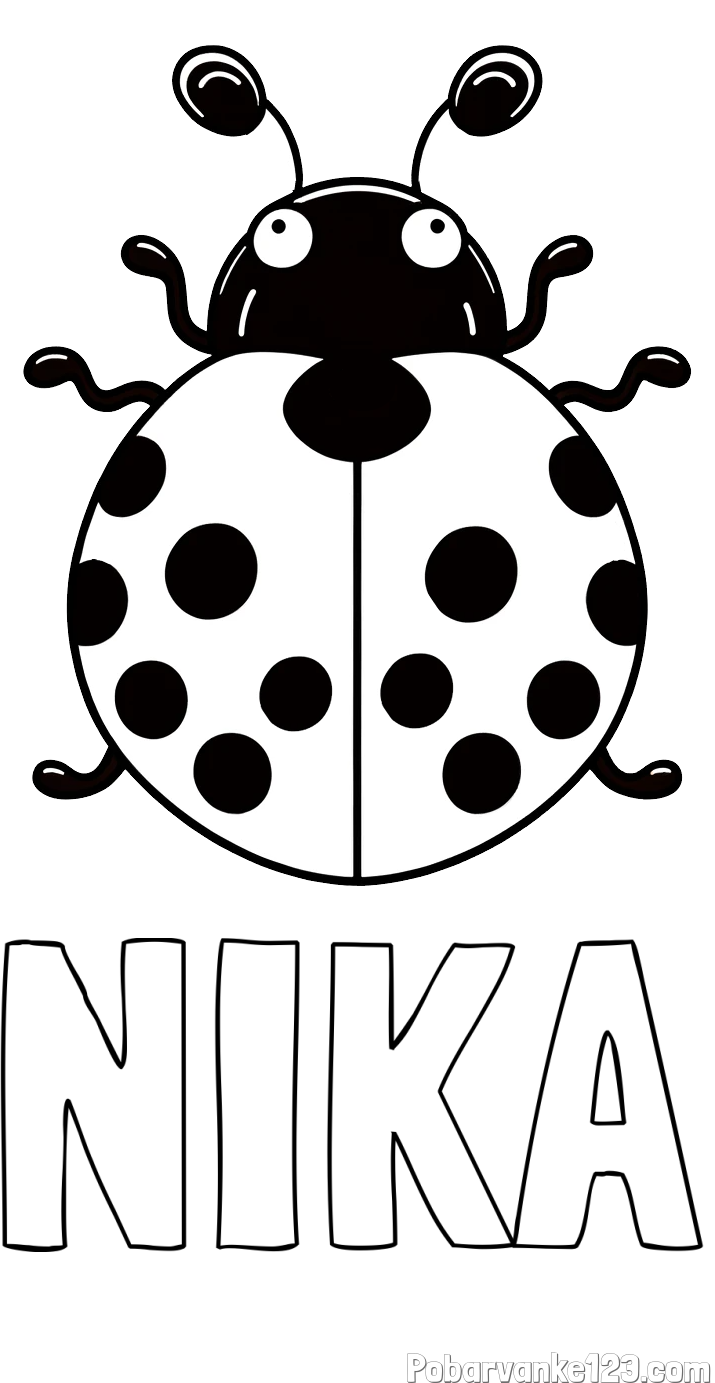 Pobarvanka imena NIKA in pobarvanka pikapolonice z velikimi tipalkami
