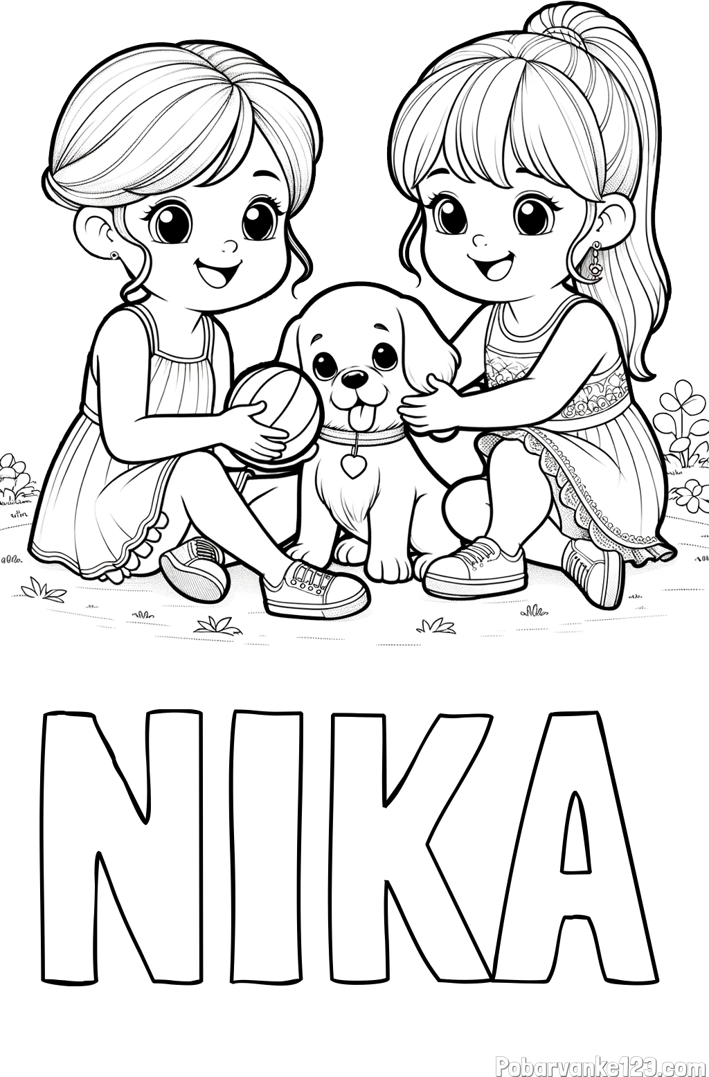 Pobarvanka imena NIKA in pobarvanka prijateljic s kužkom