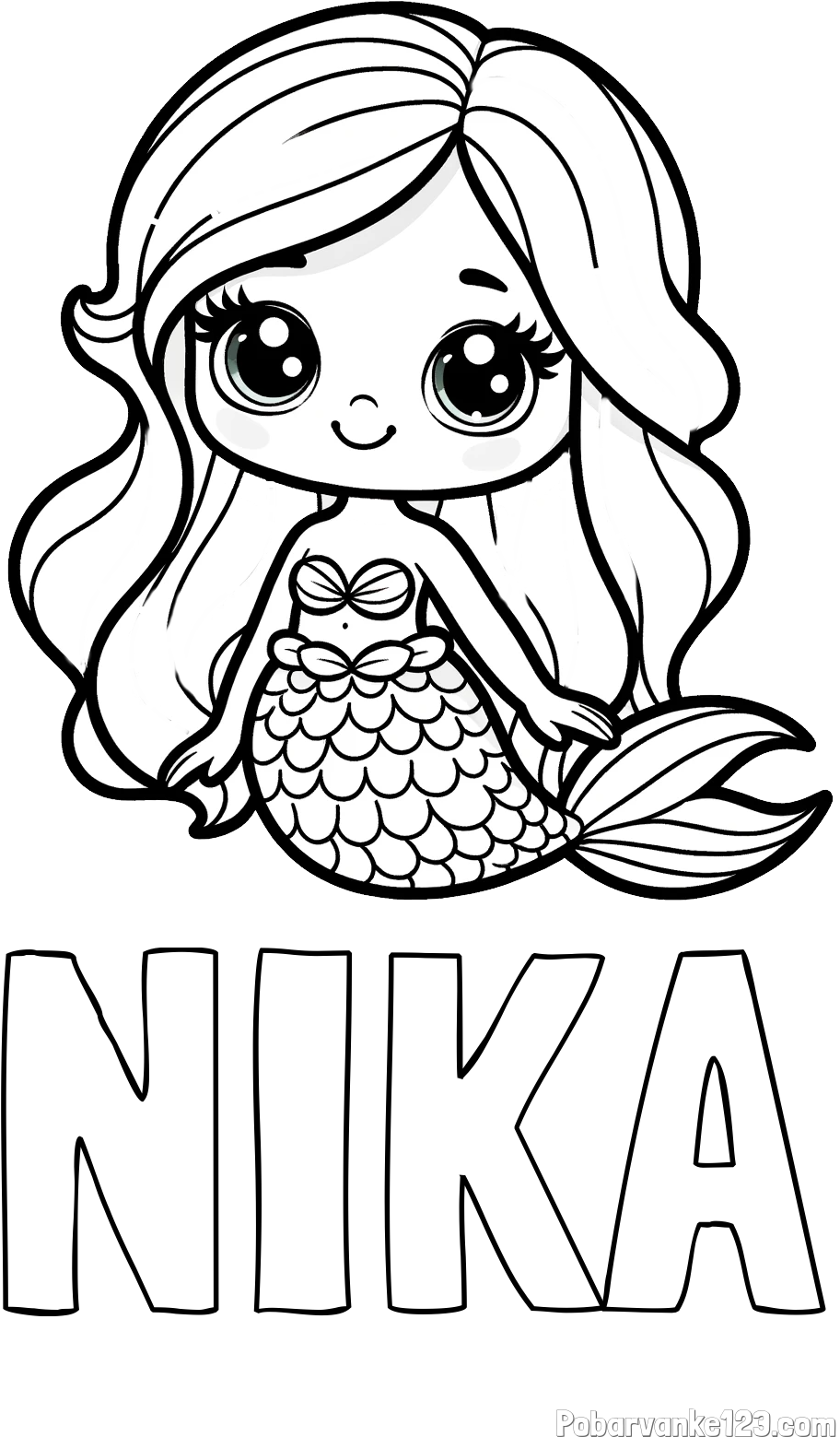 Pobarvanka imena NIKA in pobarvanka prikupne morske deklice