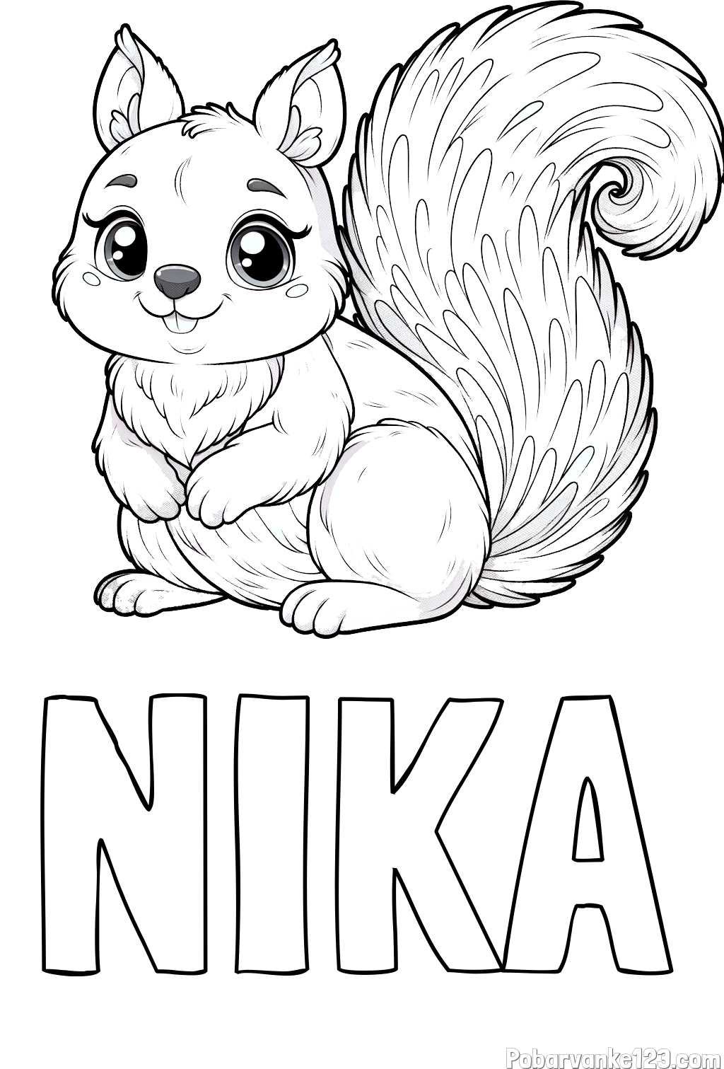Pobarvanka imena NIKA in pobarvanka prikupne veverice