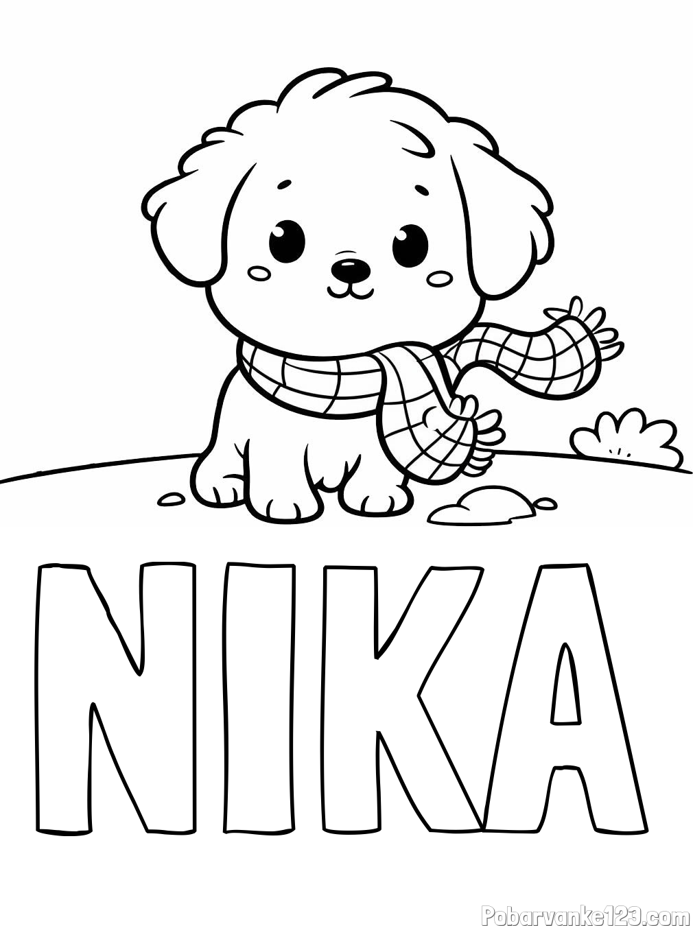 Pobarvanka imena NIKA in pobarvanka prikupnega psička