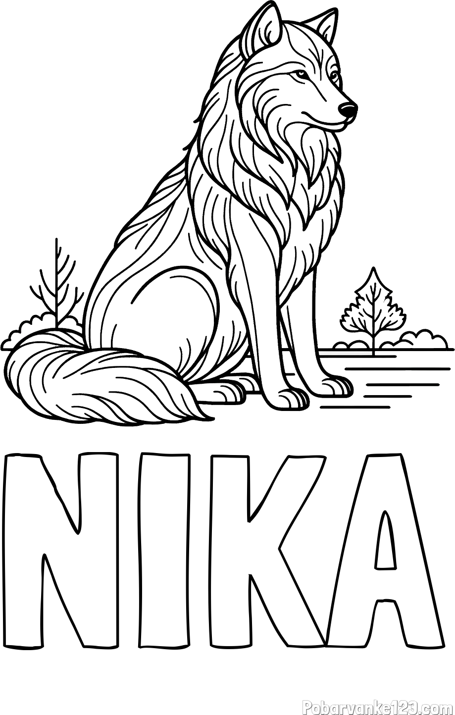 Pobarvanka imena NIKA in pobarvanka sedečega volka
