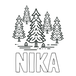 Online izdelana pobarvanka - Pobarvanka imena NIKA in pobarvanka smrek