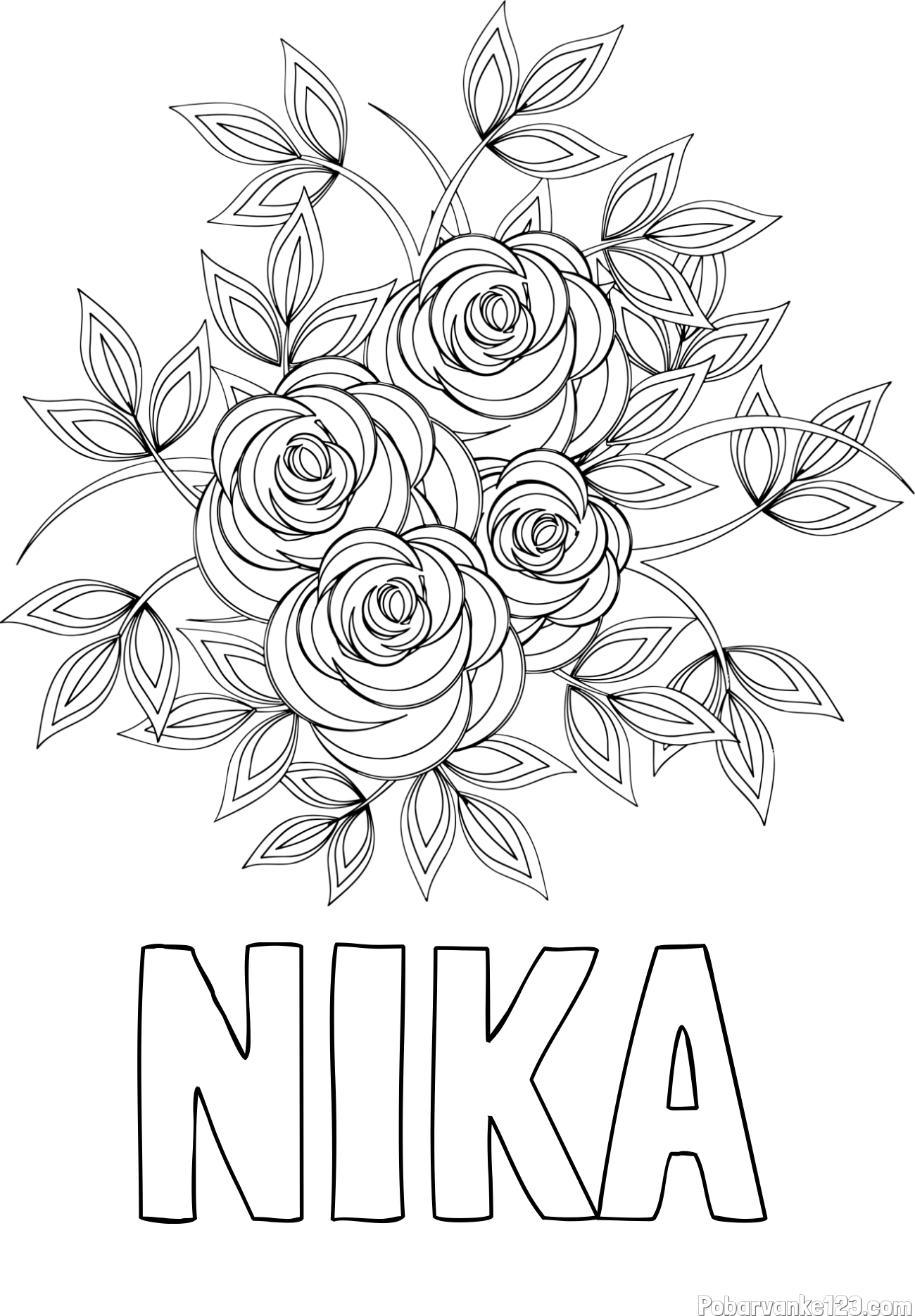 Pobarvanka imena NIKA in pobarvanka šopka vrtnic