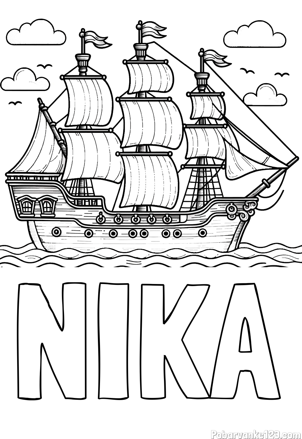 Pobarvanka imena NIKA in pobarvanka stare gusarske ladje