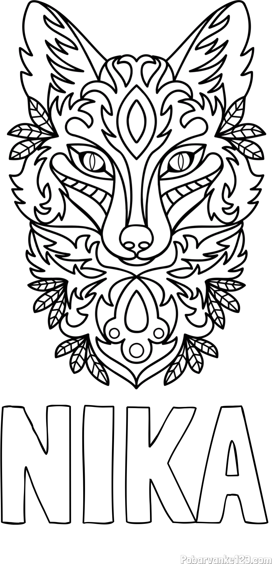 Pobarvanka imena NIKA in pobarvanka volka - mandale