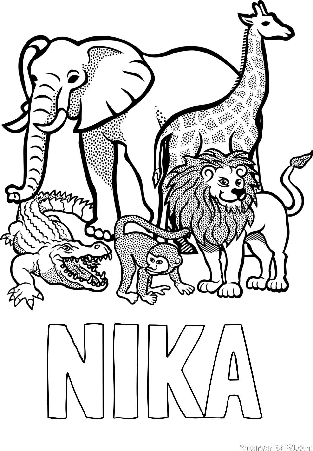 Pobarvanka imena NIKA in pobarvanka živali iz živalskega vrta
