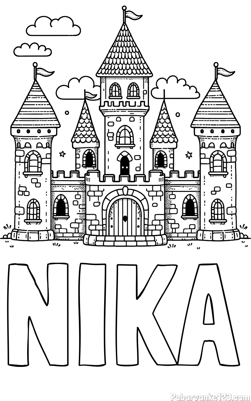 Pobarvanka imena NIKA in pobarvnaka velikega gradu