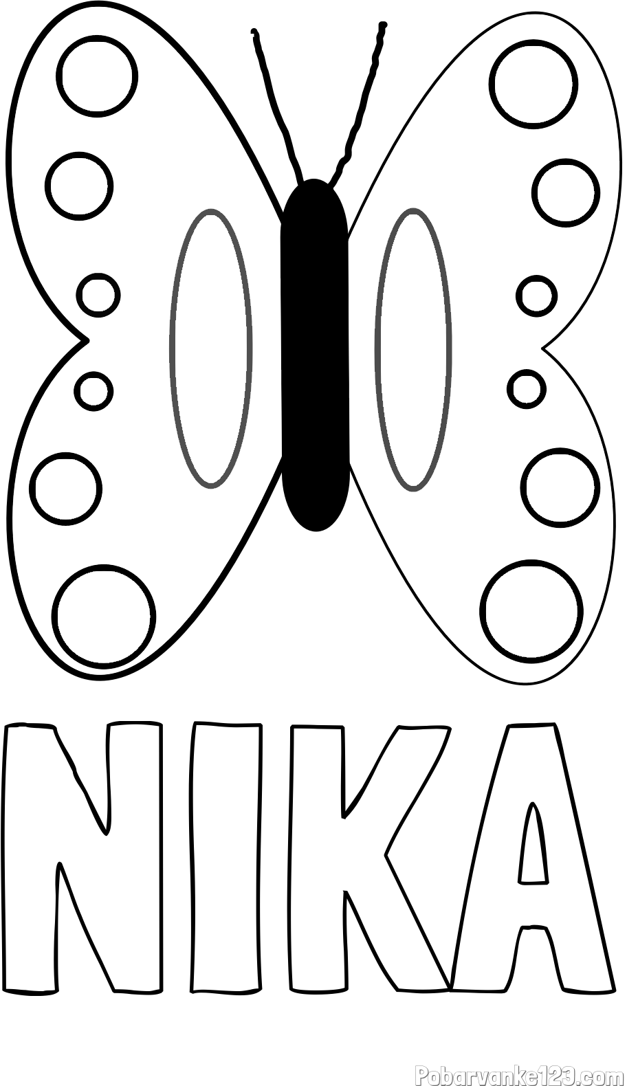 Pobarvanka imena NIKA in preprosta otroška pobarvanka metuljčka