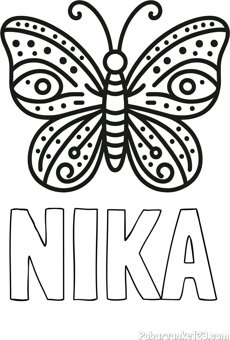 Pobarvanka imena NIKA in preprosta pobarvanka metulja