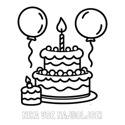 Online izdelana pobarvanka - Pobarvanka imena NIKA VSE NAJBOLJŠE! in pobarvanka velike rojstnodnevne torte