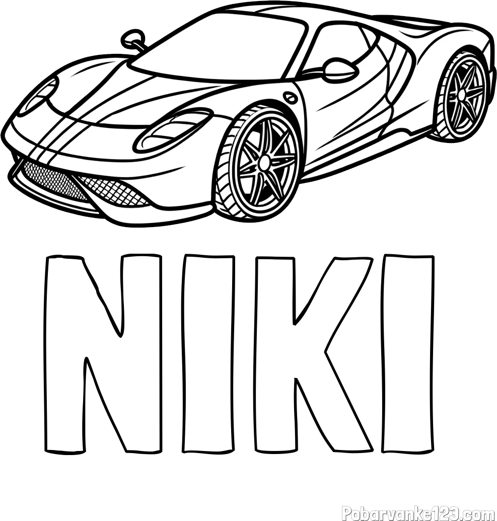 Pobarvanka imena NIKI in pobarvanka dirkalnega avtomobila