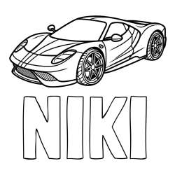 Online izdelana pobarvanka - Pobarvanka imena NIKI in pobarvanka dirkalnega avtomobila