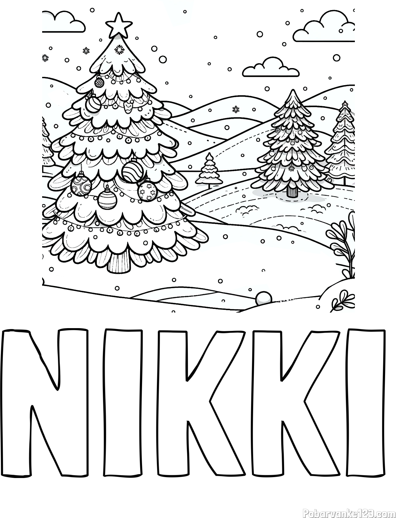 Pobarvanka imena NIKKI in pobarvanka božične smrečice v naravi