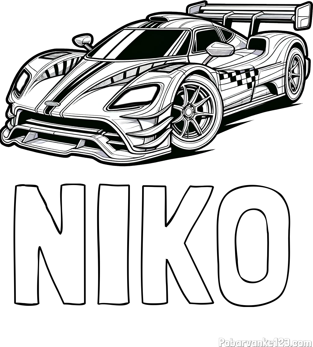 Pobarvanka imena NIKO in pobarvanka modernega športnega avtomobila