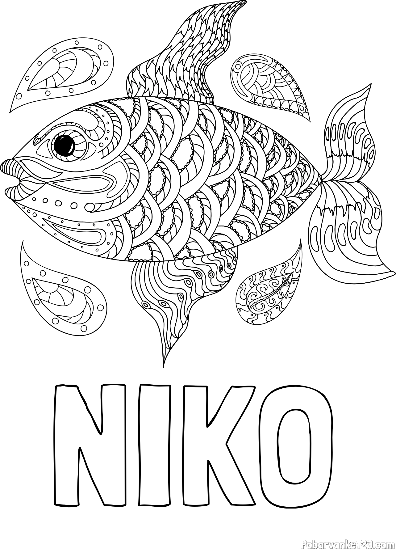 Pobarvanka imena NIKO in pobarvanka pisane ribe