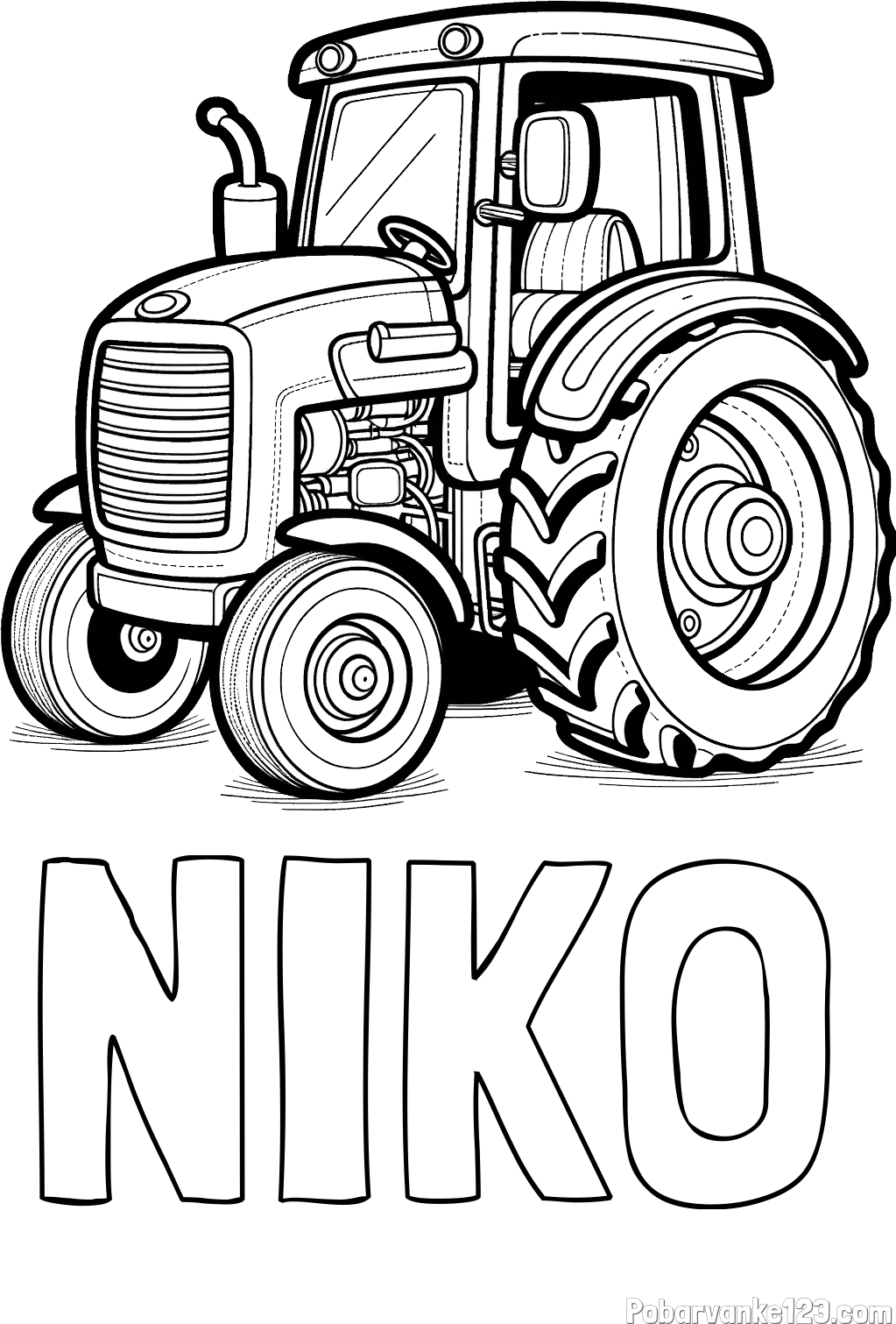Pobarvanka imena NIKO in pobarvanka starega, a lepega traktorja