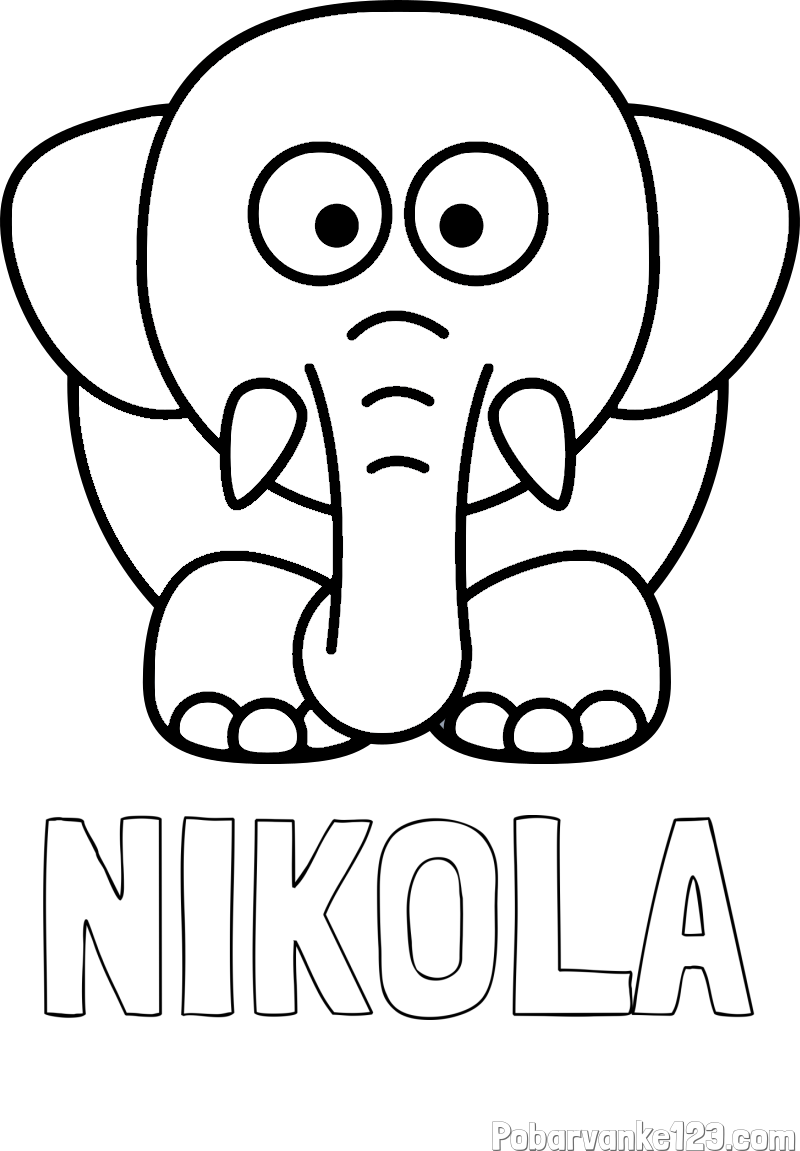 Pobarvanka imena NIKOLA in pobarvanka slona
