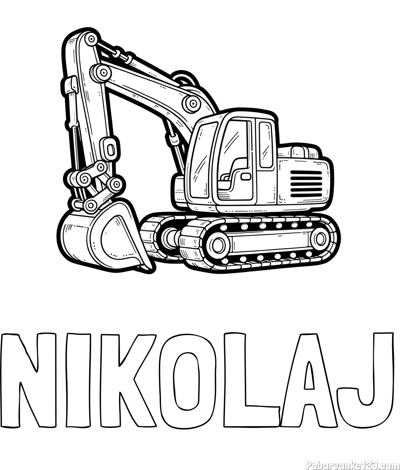 Pobarvanka imena NIKOLAJ in pobarvanka velikega delovnega stroja - bagra