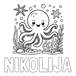 Online izdelana pobarvanka - Pobarvanka imena NIKOLIJA in pobarvanka hobotnice