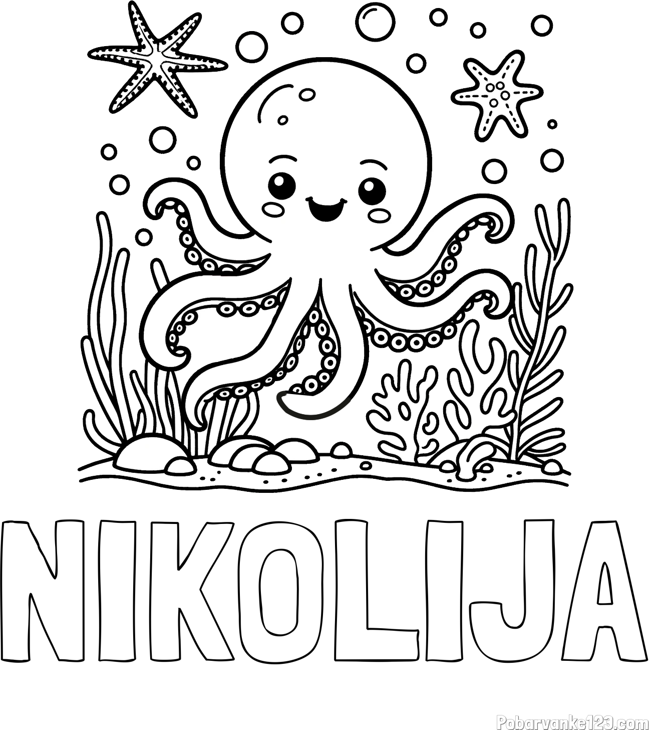 Pobarvanka imena NIKOLIJA in pobarvanka hobotnice