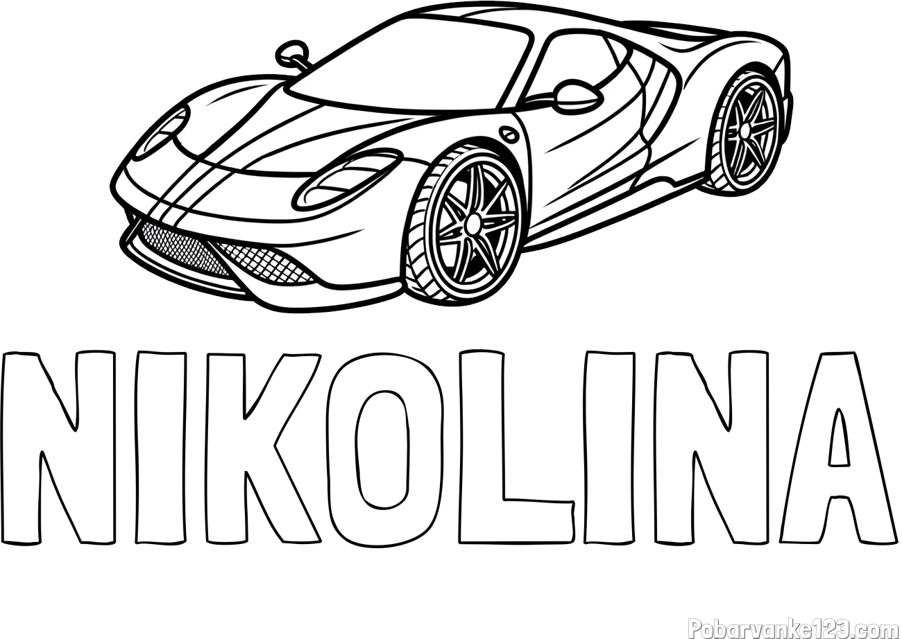 Pobarvanka imena NIKOLINA in pobarvanka dirkalnega avtomobila