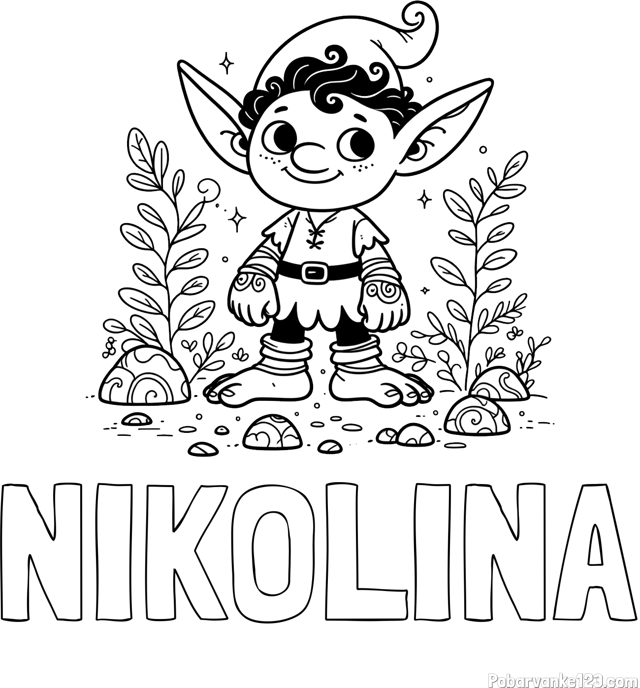 Pobarvanka imena NIKOLINA in pobarvanka majhnega nasmejanega škrata