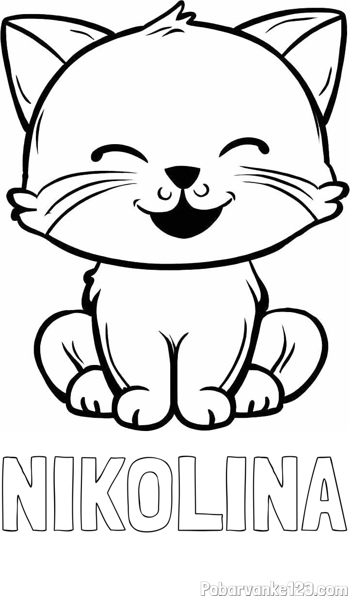 Pobarvanka imena NIKOLINA in pobarvanka prikupne mačke