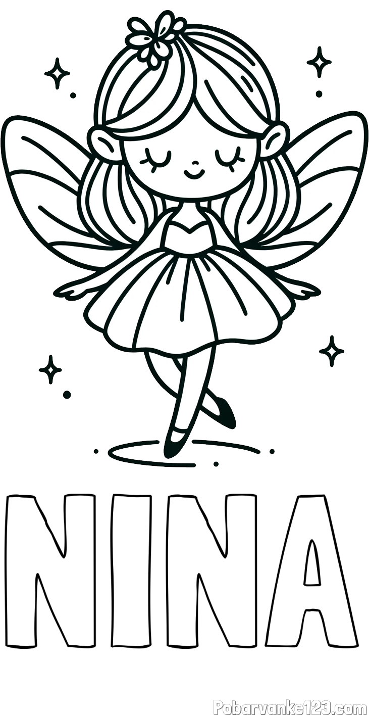 Pobarvanka imena NINA in enostavna pobarvanka čarobne vile