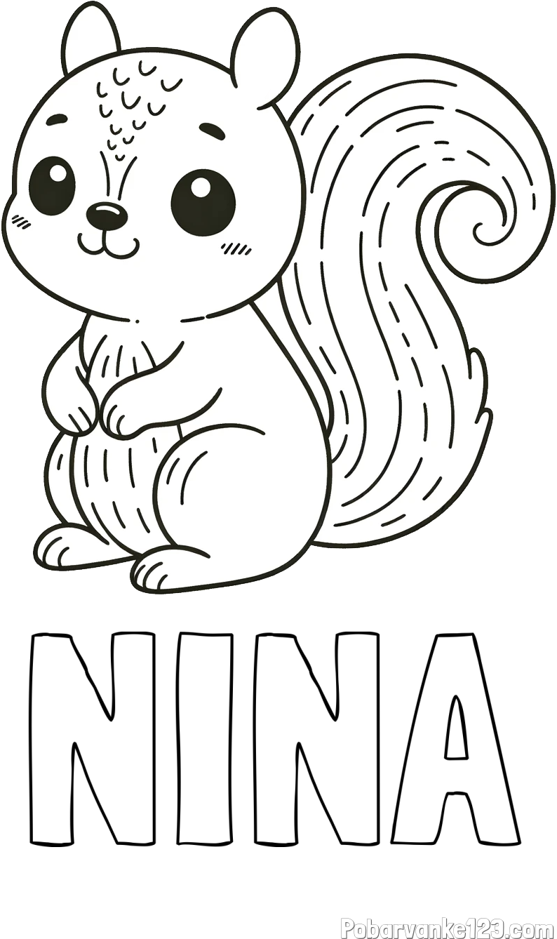 Pobarvanka imena NINA in otroška pobarvanka veveričke