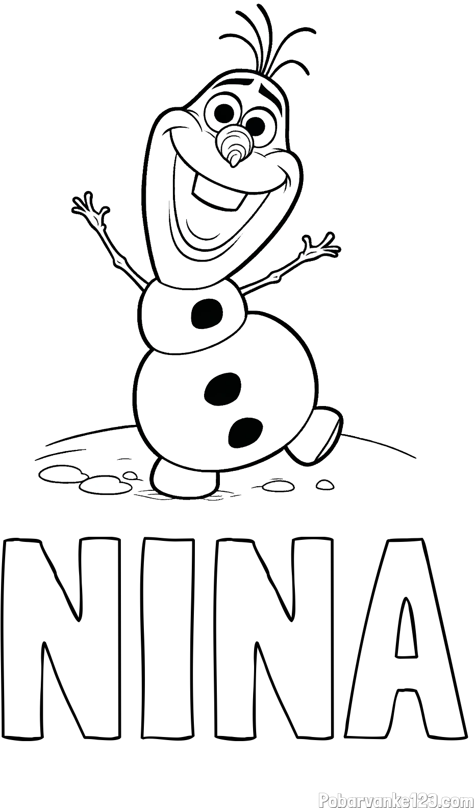 Pobarvanka imena NINA in pobarvaka lubkega snežaka Olaf