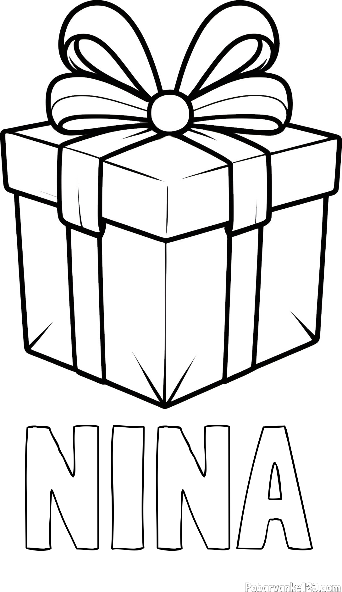 Pobarvanka imena NINA in pobarvanka darilne škatle s pentljo