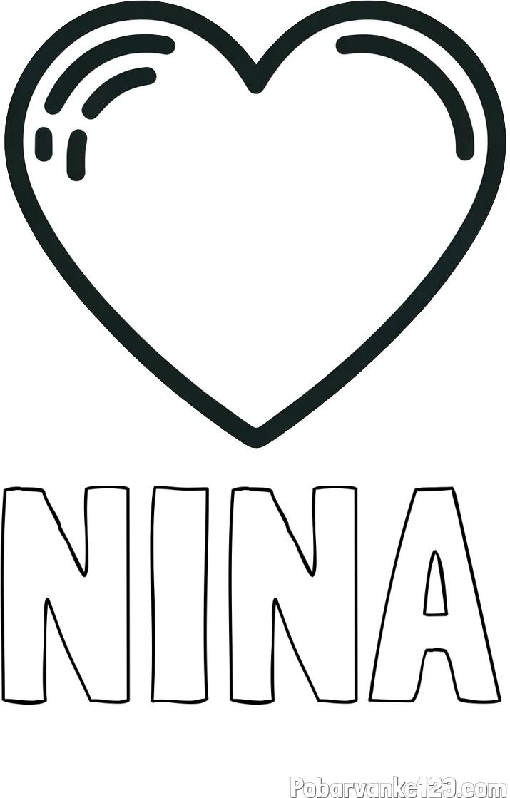 Pobarvanka imena NINA in pobarvanka lepega srčka