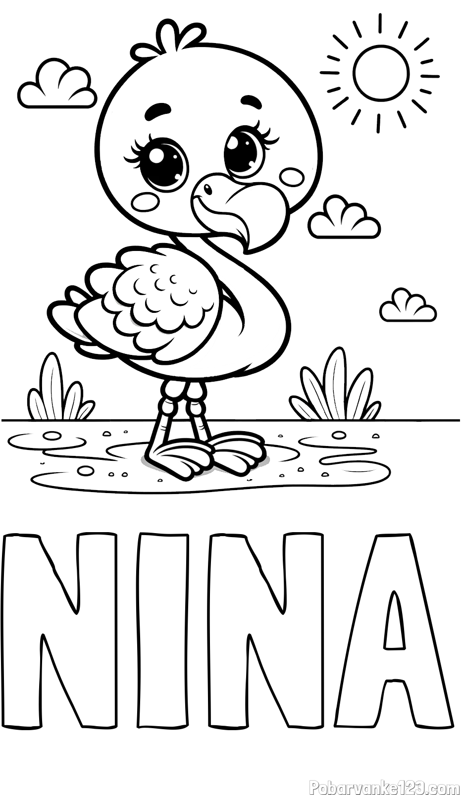 Pobarvanka imena NINA in pobarvanka ljubkega flaminga