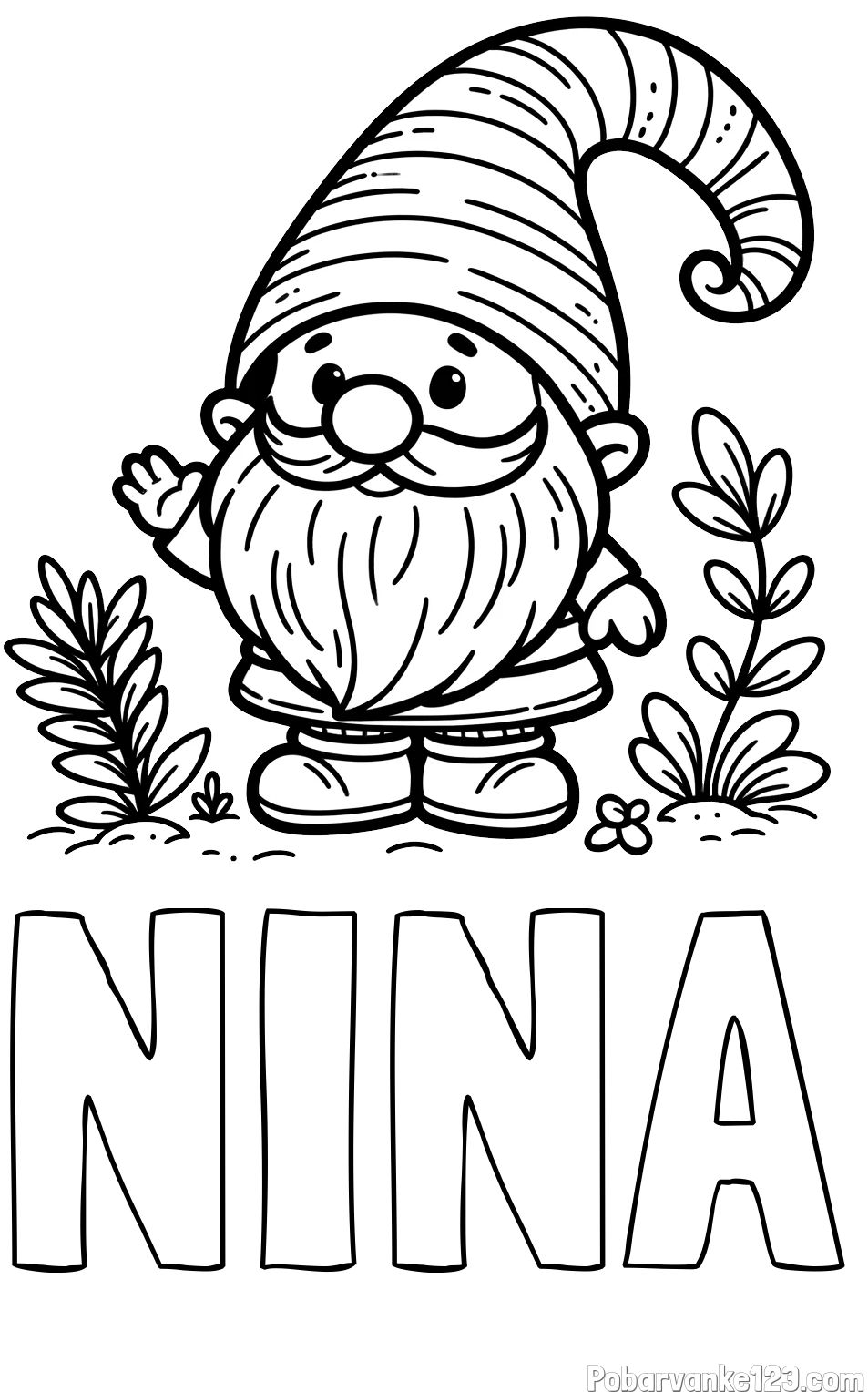 Pobarvanka imena NINA in pobarvanka prijaznega škrata oz. palčka