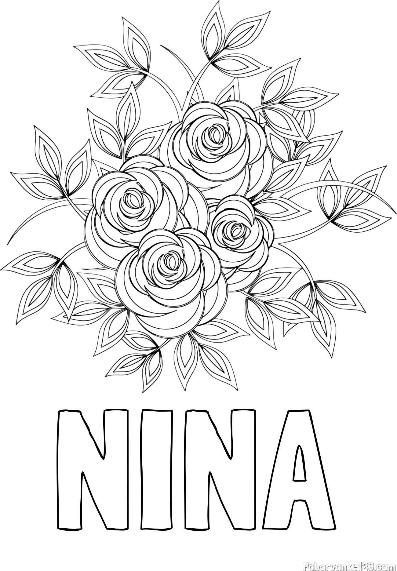 Pobarvanka imena NINA in pobarvanka šopka vrtnic