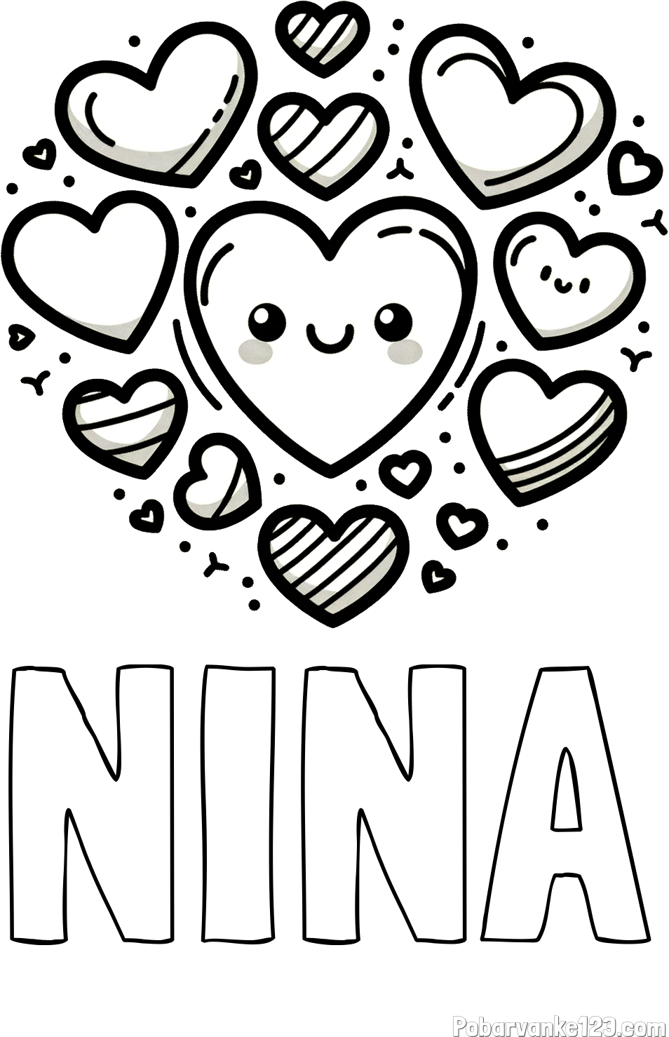 Pobarvanka imena NINA in pobarvanka srčkov