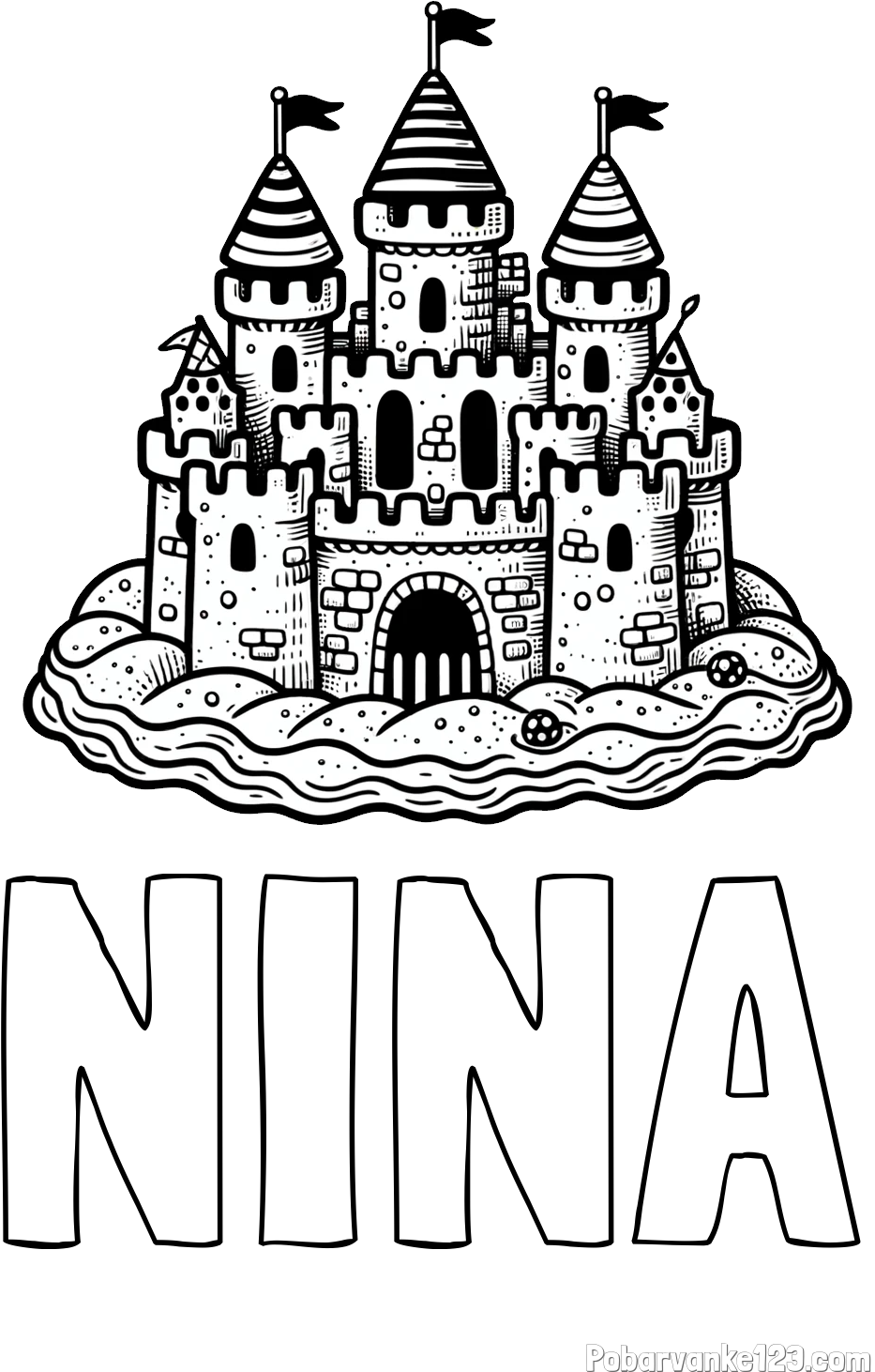 Pobarvanka imena NINA in pobarvanka velikega peščenega gradu
