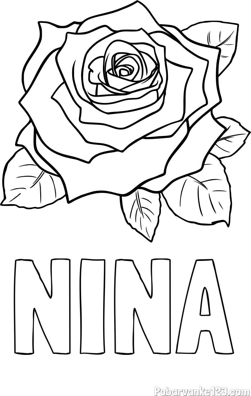 Pobarvanka imena NINA in pobarvanka vrtnice